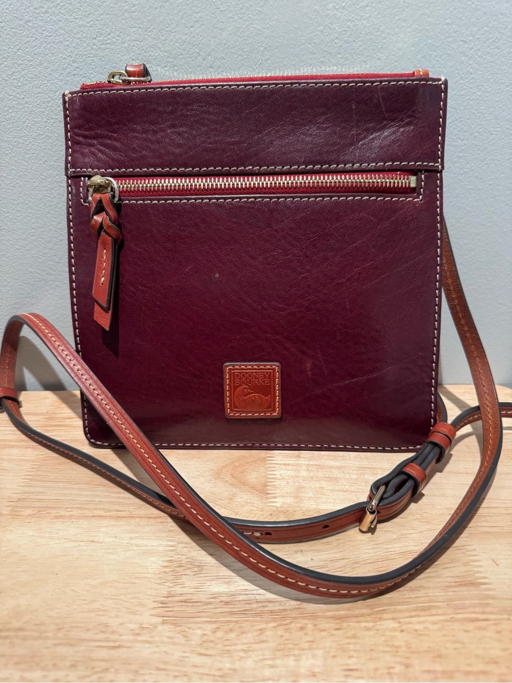 Dooney & Bourke Burgundy and Tan Leather Crossbody